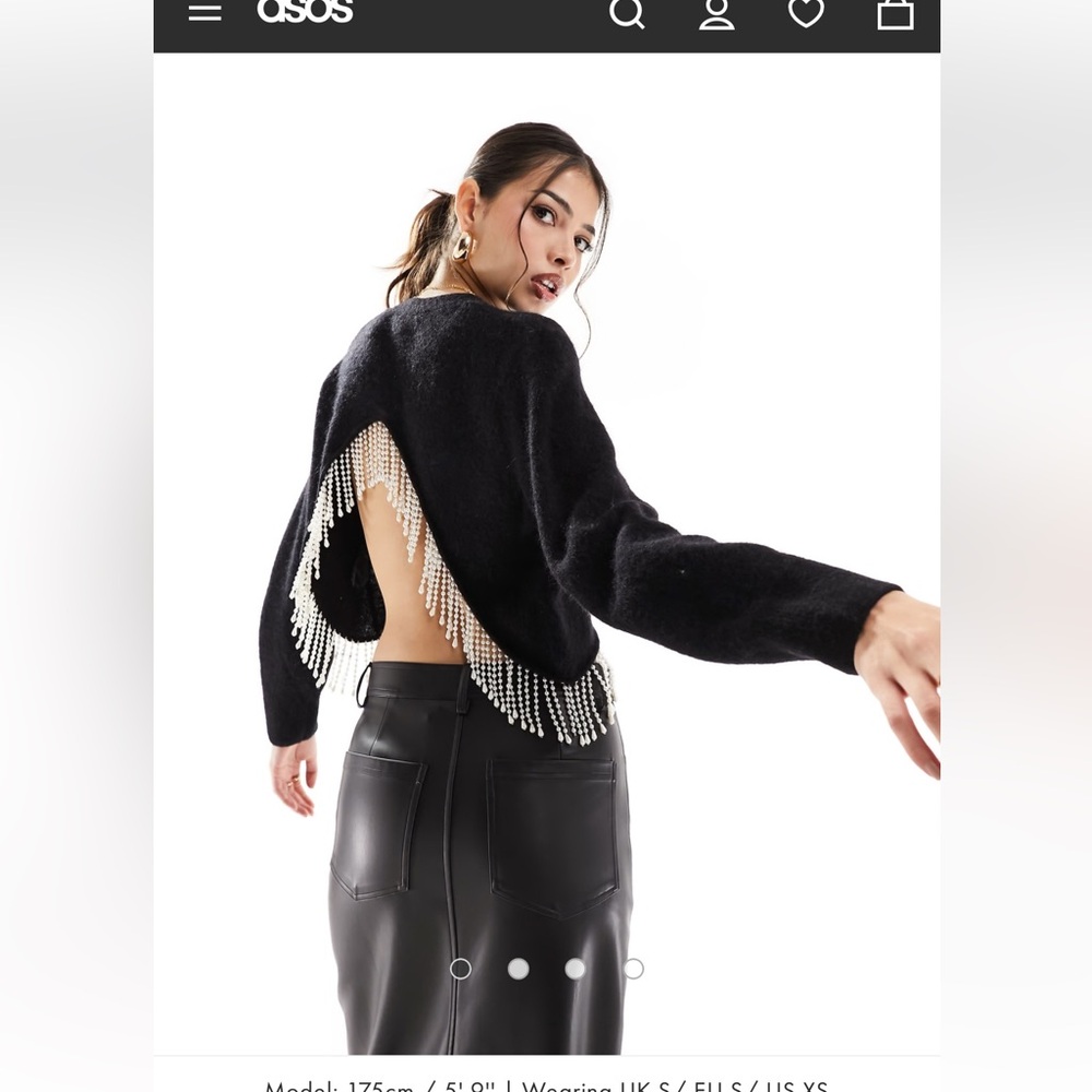 & Other Stories Black Sweater with Pearl Fringe